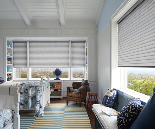 Calming horizontal sheer blinds in Portland OR kids room
